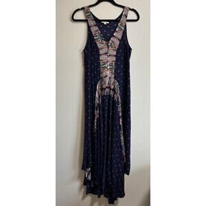The Sang Maxi Dress Boho Hippy Festival Blue Colorful Paisley Lagenlook Size S